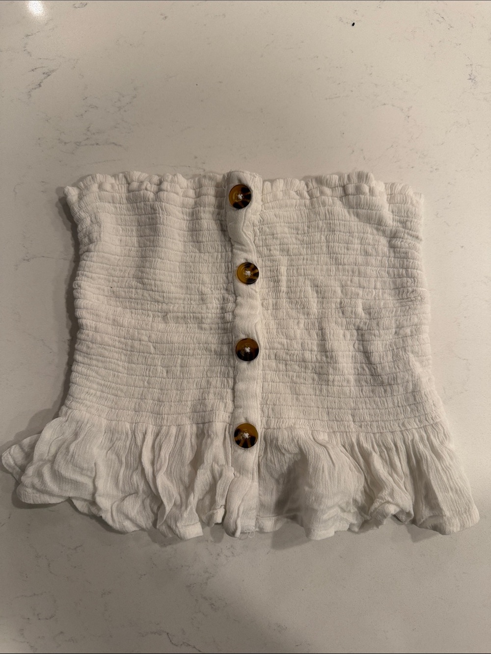 Hollister White Smocked Tube Top with Button Front